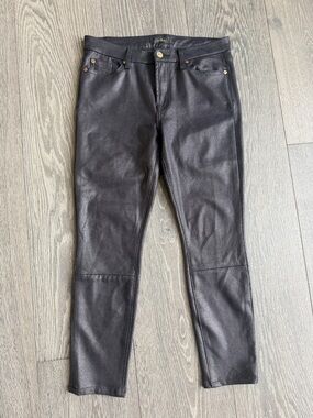 7 For All Mankind Faux Leather Crackle Skinny Pants in Black Size 28
